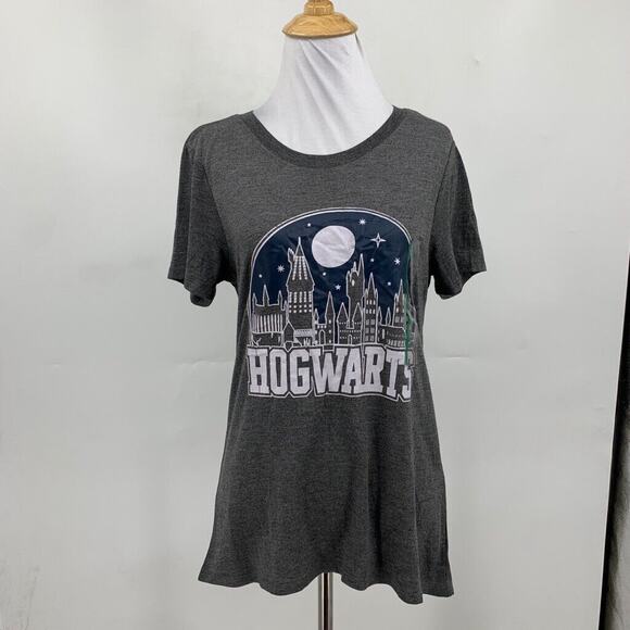 Harry Potter T Shirt Womens M Medium Gray Hogwarts Nightscape Short Sleeve Tee - Picture 2 of 9